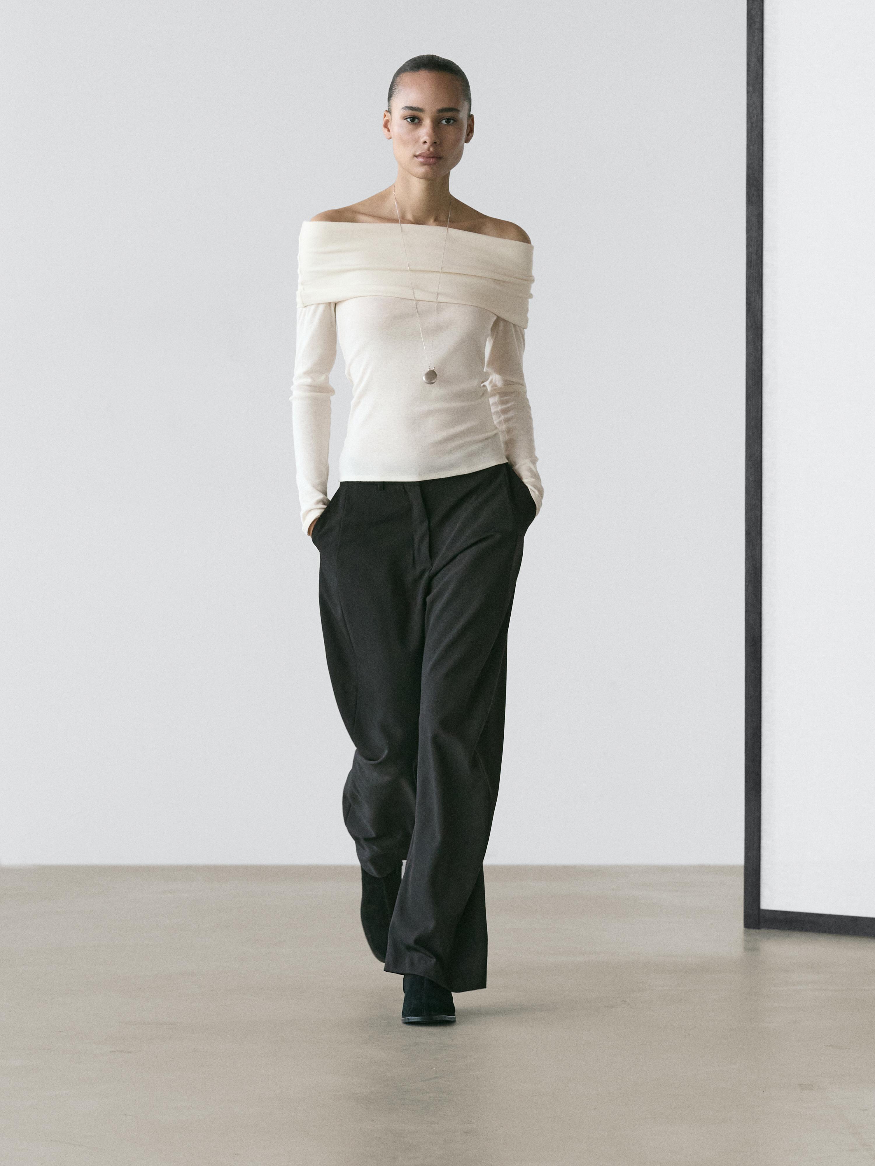 T-shirt épaules dénudées en coton mélangé